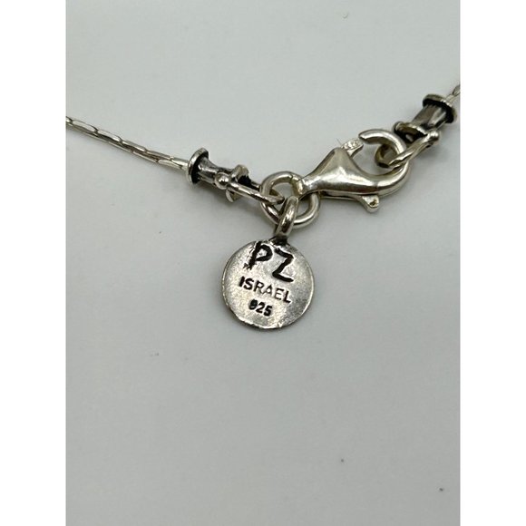 Amethyst & Pink Quartz Sterling Silver Station Necklace Signed PZ Israel 925 - Picture 6 of 7